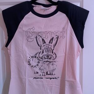 Ganni Pink and Black Bunny Tee
